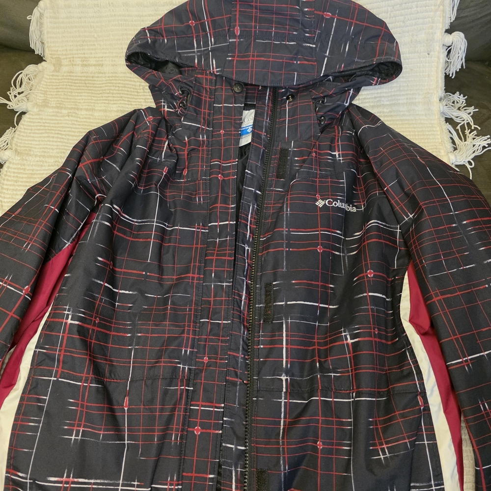 Columbia Women's Black and Red Checkered Ski Jacket